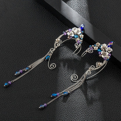 Metal Non-piercing Ear Clip Elf Handmade Ear Hanging Long Fringe Earrings-Jewearrings