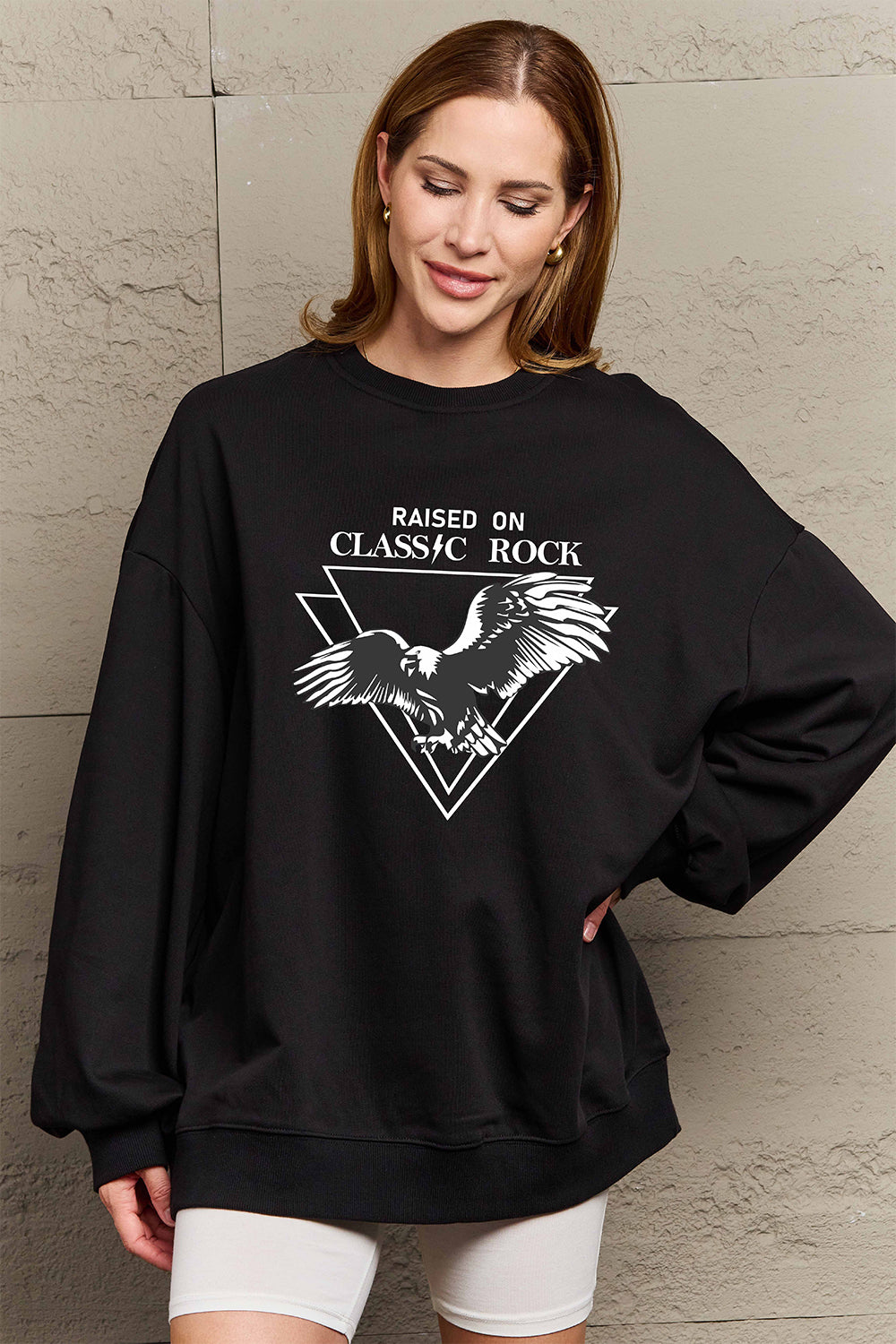 Simply Love Full Size Eagle Graphic Drop Shoulder Sweatshirt-Jewearrings