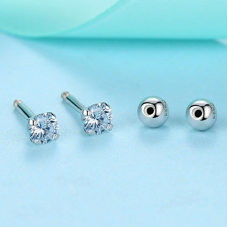 European And American Simple S925 Sterling Silver Crystal Stud Earrings-Jewearrings