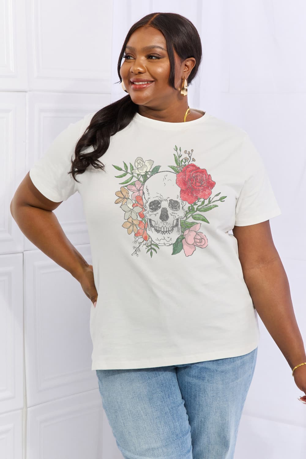 Simply Love Simply Love Full Size Skull Graphic Cotton Tee-Jewearrings