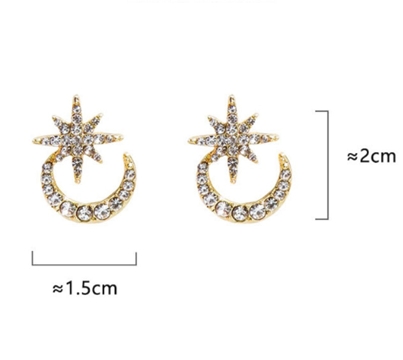 Light Luxury Custom Niche Design Sense Micro-studded Star And Moon Phase Stud Earrings-Jewearrings