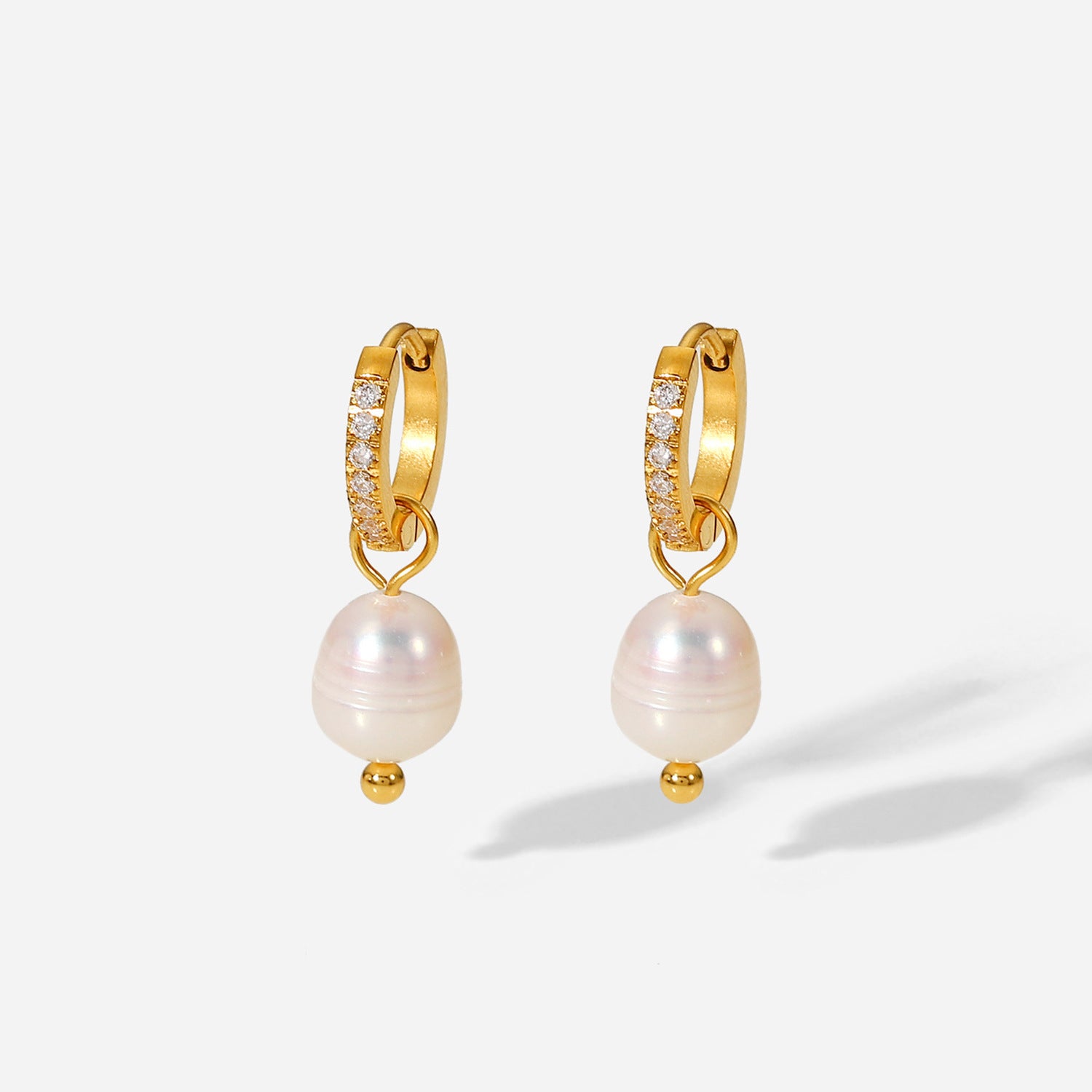 Simple Elegant Zircon Pearl Earrings-Jewearrings