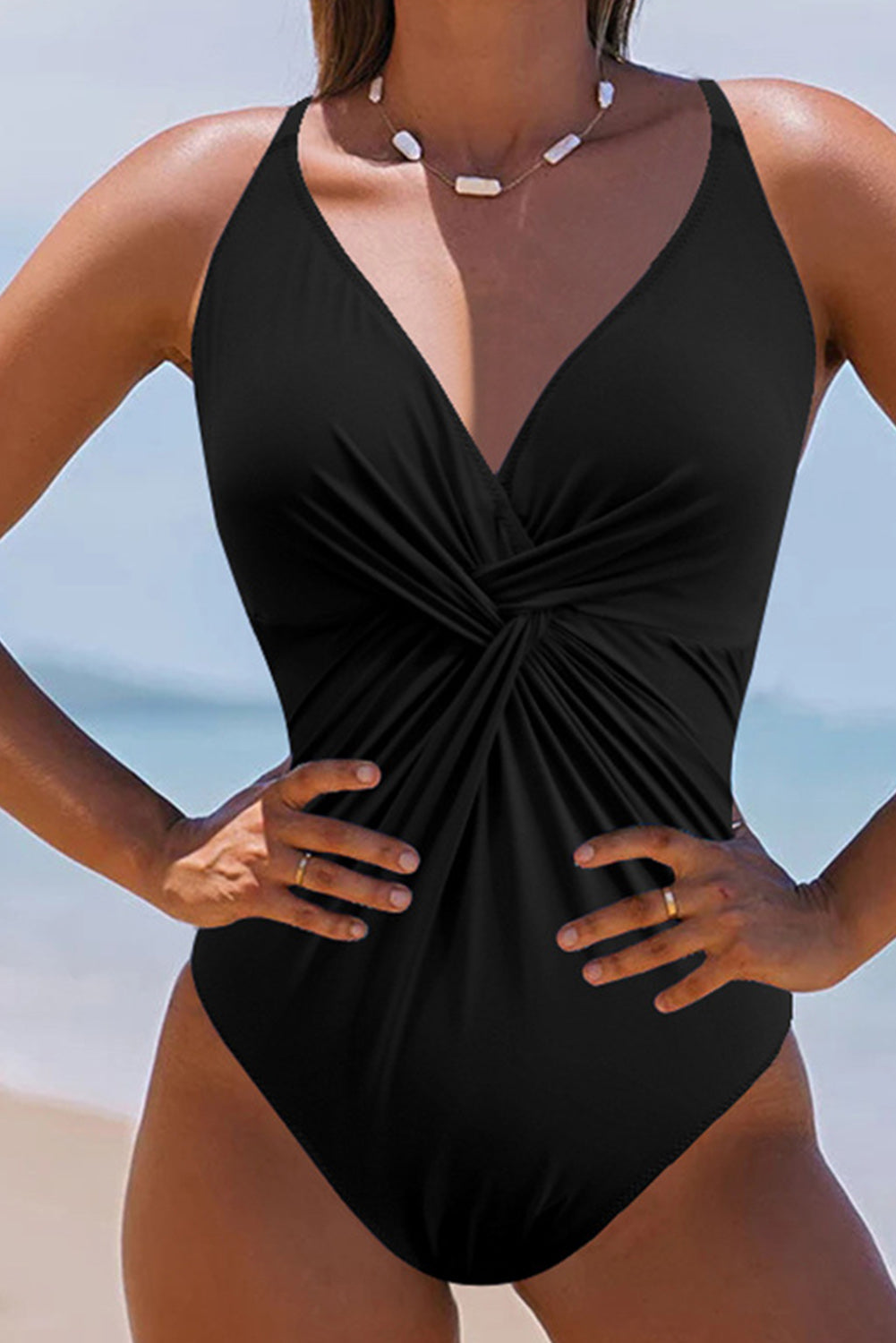 Twisted Crisscross V-Neck One-Piece Swimwear-Jewearrings