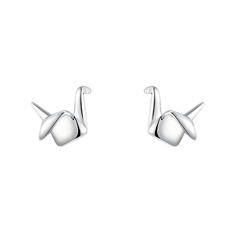 Small 925 Sterling Silver Paper Crane Stud Earrings For Women-Jewearrings