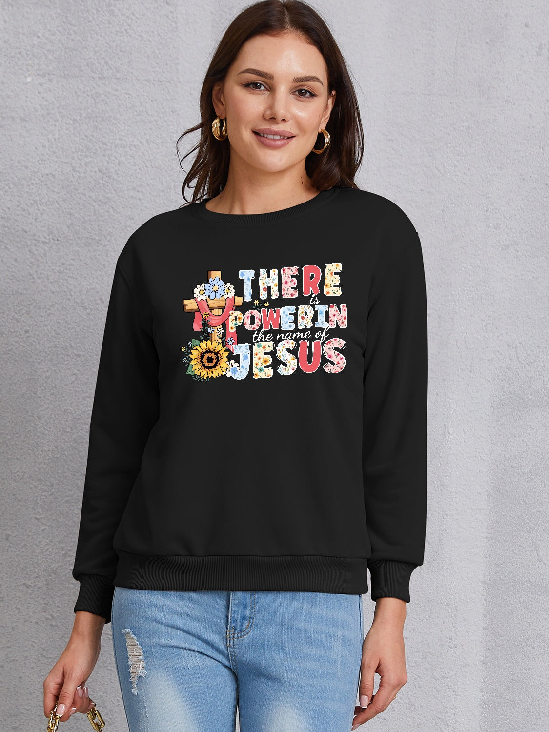 THERE IS POWER IN THE NAME OF JESUS Round Neck Sweatshirt-Jewearrings