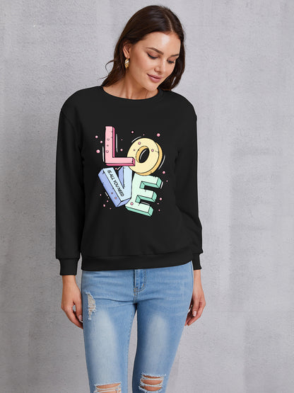 LOVE Round Neck Long Sleeve Sweatshirt-Jewearrings