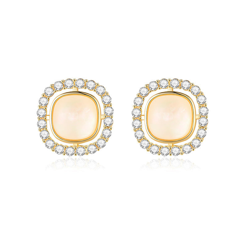 Square Texture Stud Earrings Gold-Jewearrings