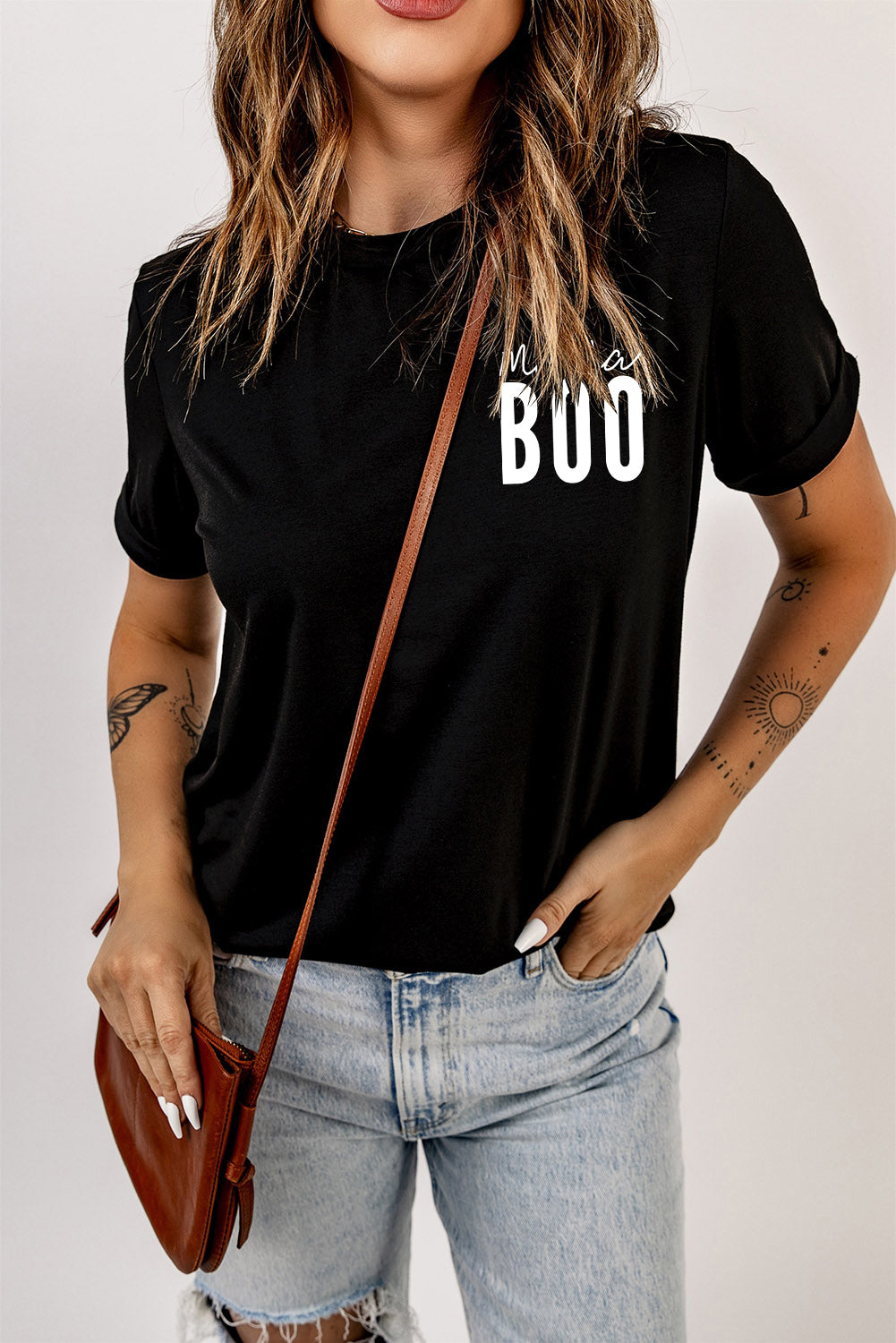 BOO Round Neck Short Sleeve T-Shirt-Jewearrings