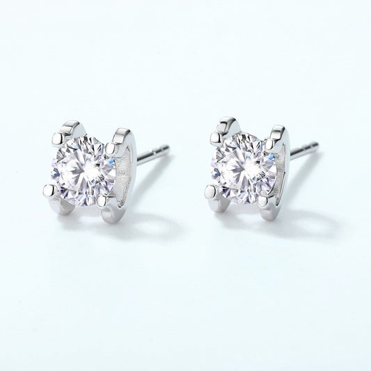 Simple Moissanite Bull Head Sterling Silver Stud Earrings For Women's Wedding-Jewearrings