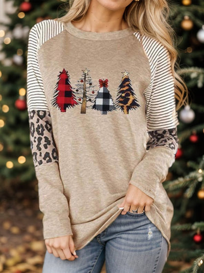 Christmas Tree Graphic Striped Long Sleeve Sweatshirt-Jewearrings