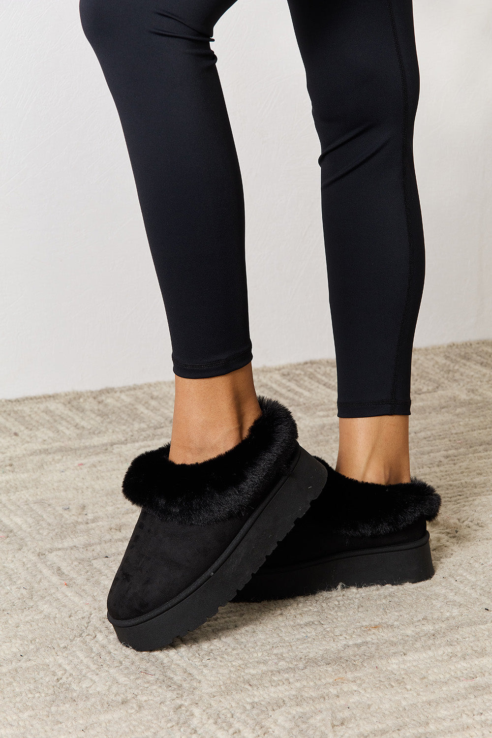 Legend Footwear Furry Chunky Platform Ankle Boots-Jewearrings