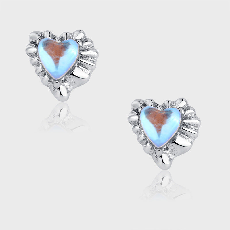 Sterling Silver 925 Vintage Sweet Cool Fancy Colored Stone Pleated Love Earrings-Jewearrings