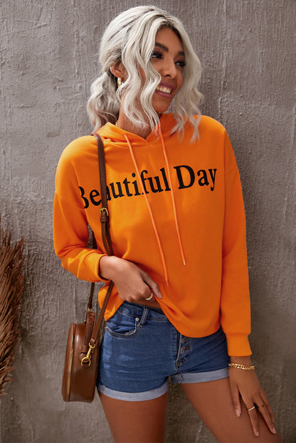 BEAUTIFUL DAY Graphic Drawstring Hoodie-Jewearrings