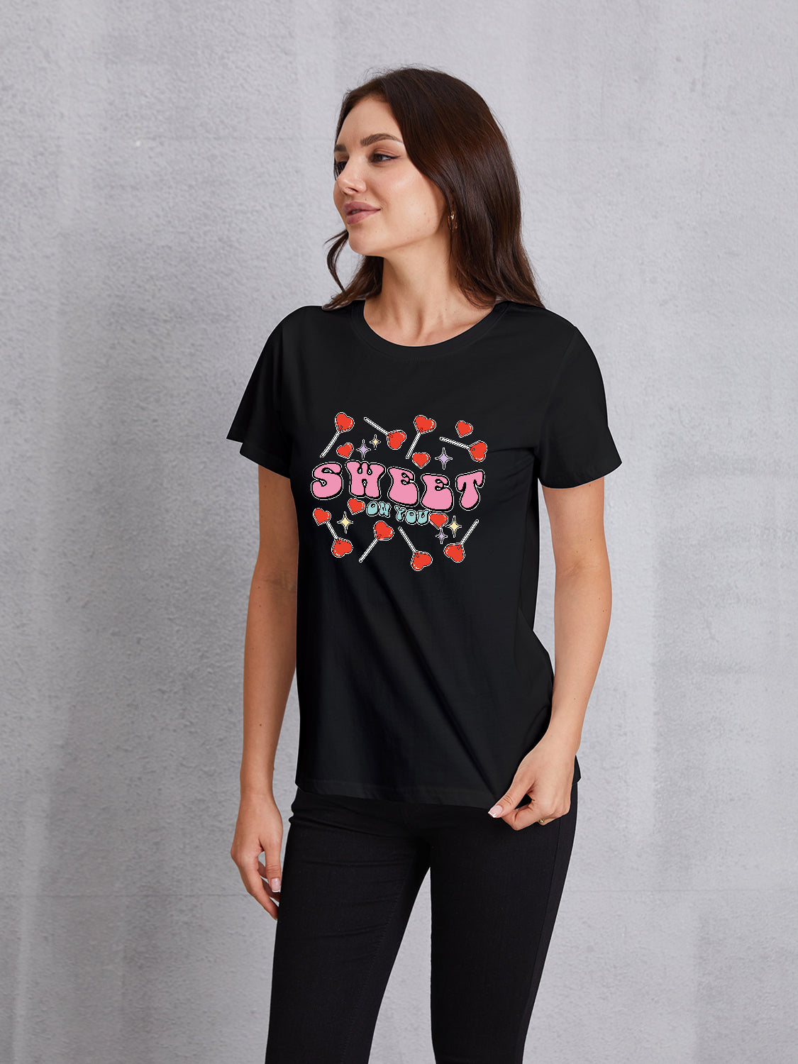 SWEET ON YOU Round Neck Short Sleeve T-Shirt-Jewearrings