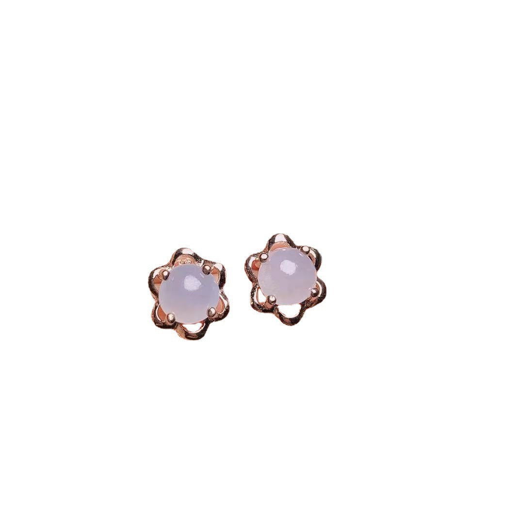 Natural Emerald 925 Cute Flowers Stud Earrings-Jewearrings