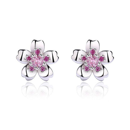 Sterling Silver Cherry Blossom Stud Earrings Niche Design Fashion-Jewearrings