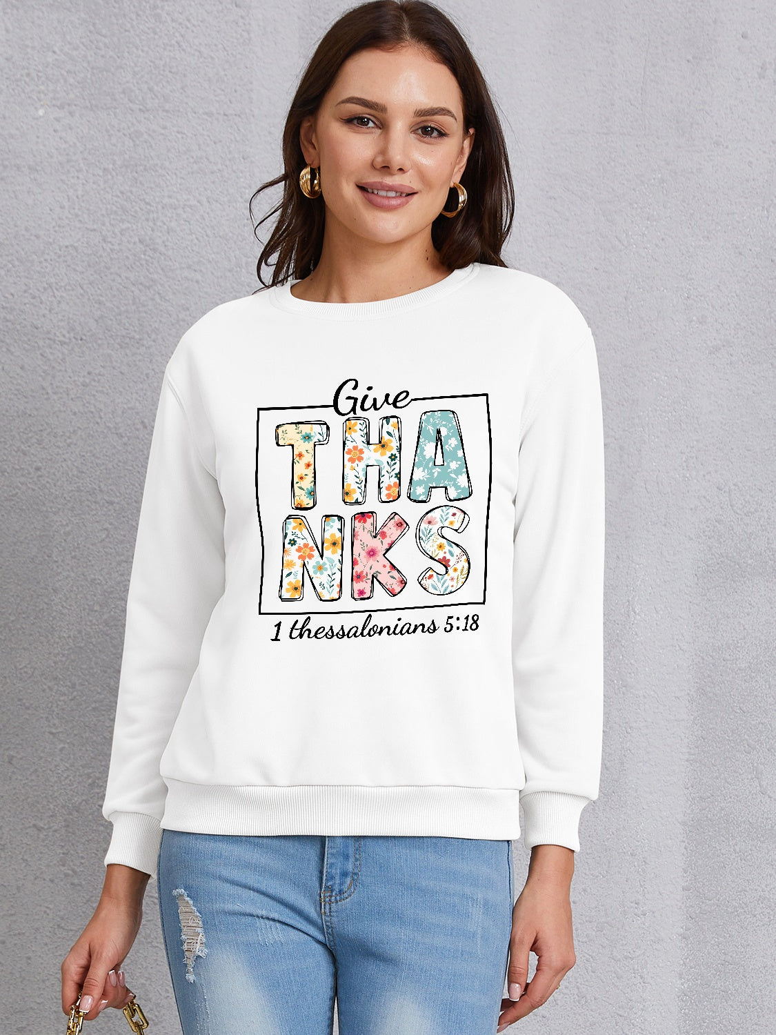 Letter Graphic Round Neck Dropped Shoulder Sweatshirt-Jewearrings