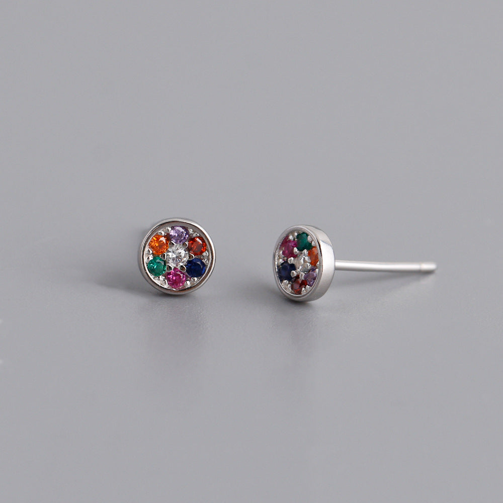 Women's Mixed Color Inlaid Zircon Sterling Silver Stud Earrings-Jewearrings