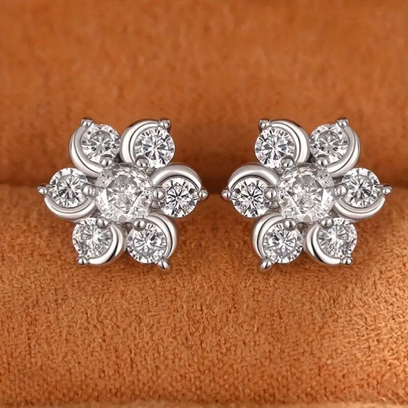 Super Zircon Stud Earrings Flower Design-Jewearrings