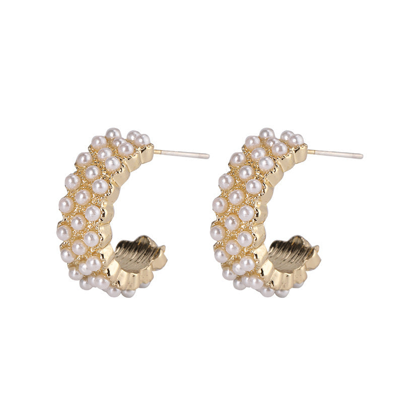 New C-type Inlaid Pearl Earrings-Jewearrings