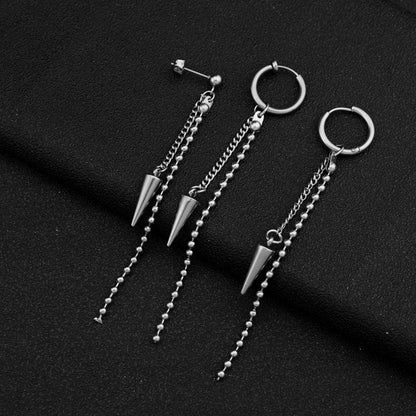 Stainless Steel Awl Bead Necklace Tassel Dangle Earrings-Jewearrings