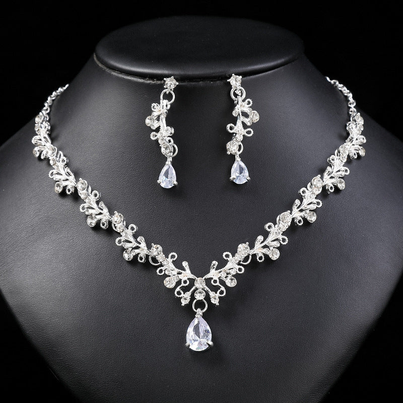 Necklace And Earrings Suite Female Clip Zircon Accessories-Jewearrings