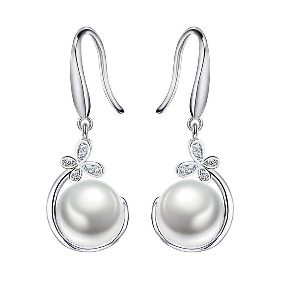 Simple Pearl Necklace Earrings Suit Women-Jewearrings