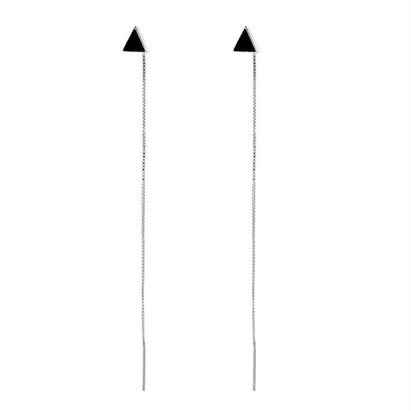 S925 Sterling Silver Black Triangle Hanging Earrings-Jewearrings