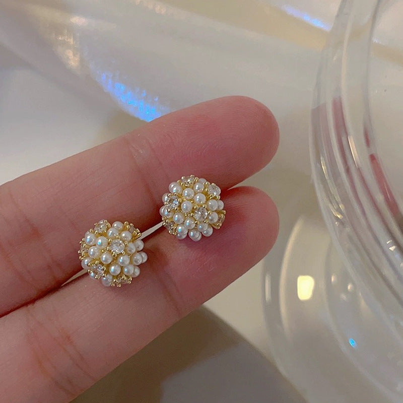 Small And Exquisite Zircon Pearl Stud Earrings Women-Jewearrings