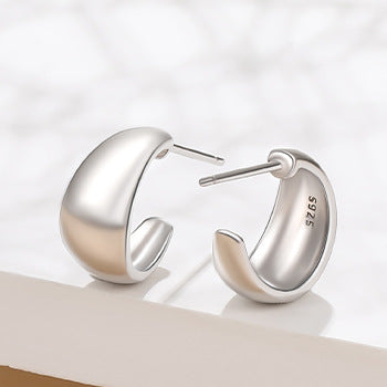 S925 Sterling Silver Ins Simple Design C- Shaped Matte Earrings-Jewearrings