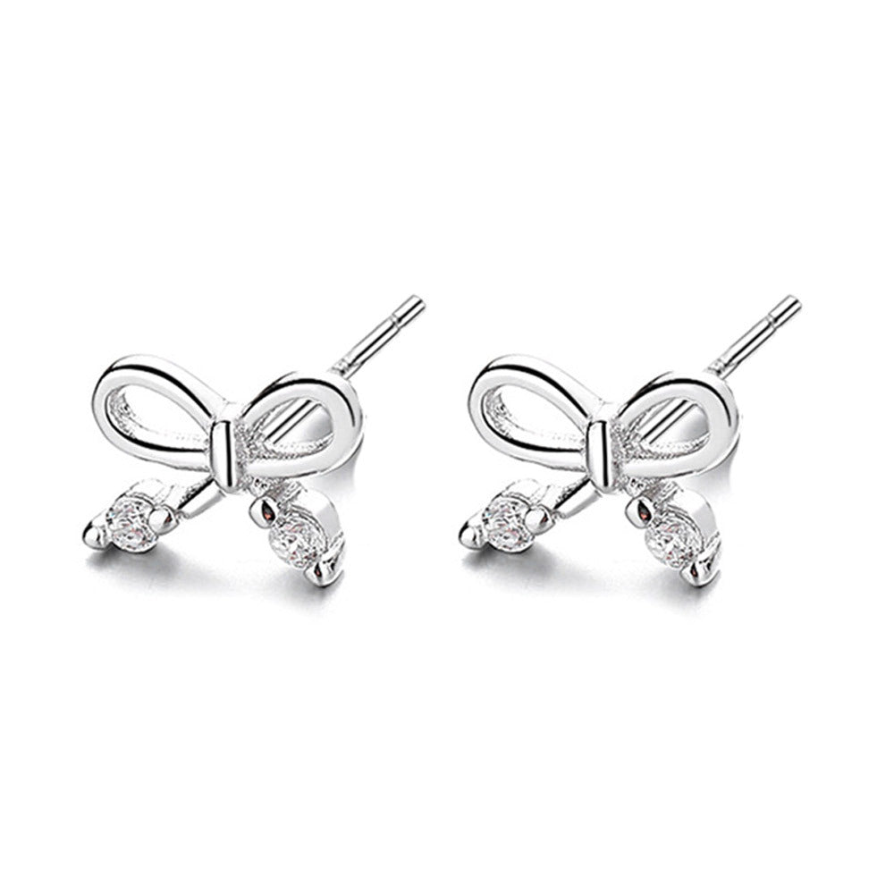 Women's Simple Zircon Bow Stud Earrings-Jewearrings