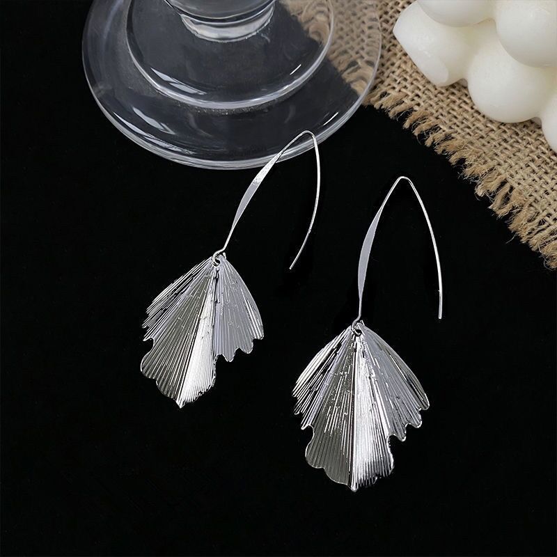 Sterling Silver Needle Ginkgo Leaf Women's Simple Tassel Earrings-Jewearrings