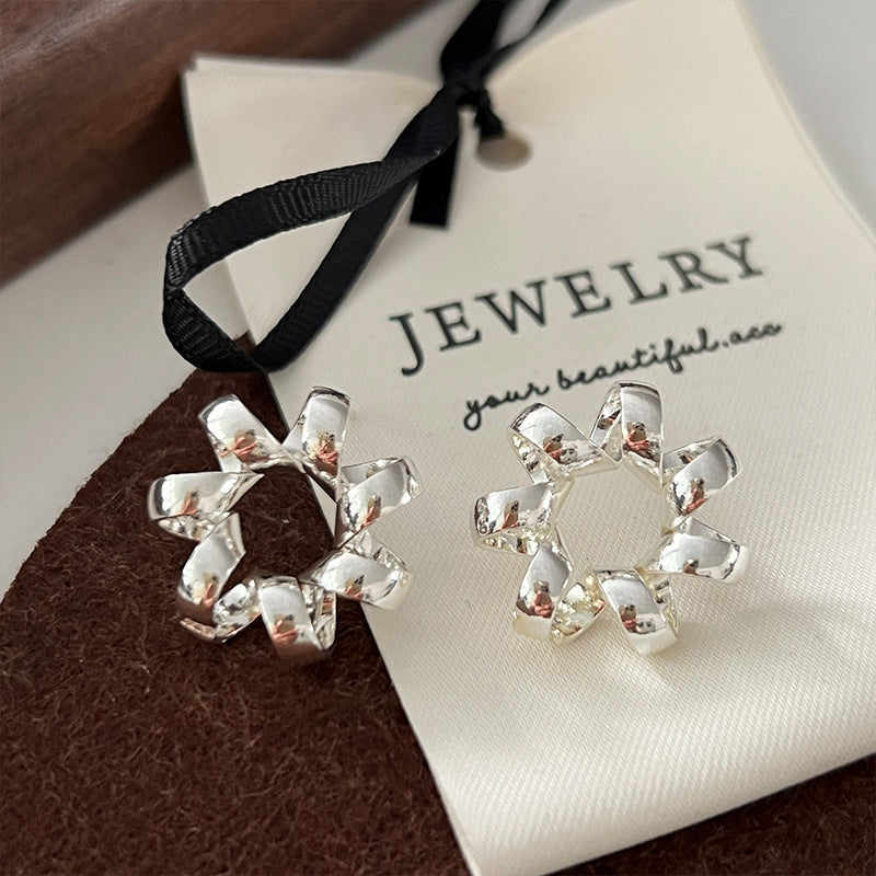 Fashion Jewelry Twist Flower Ring Silver Needle Hollow Stars Stud Earrings-Jewearrings