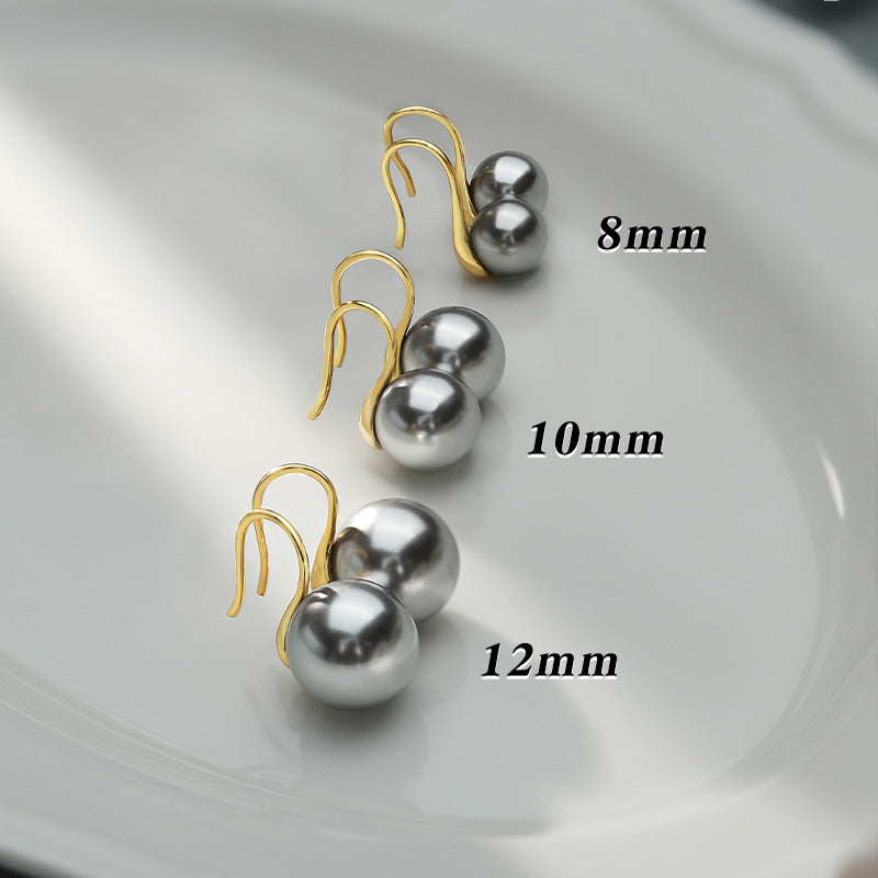 Silver Gray Pearl Stud Earrings S925 Silver Exquisite Ear Hook Premium Earrings-Jewearrings