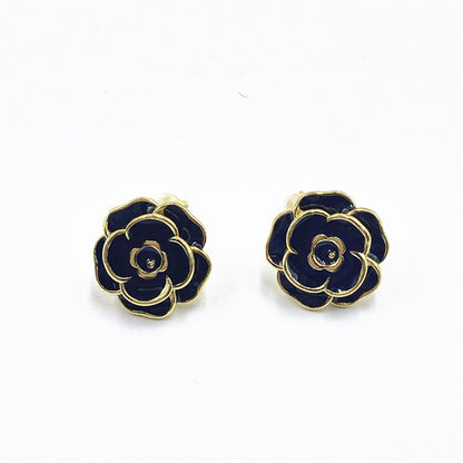 Women's Fashion Simple Copper-plated Gold Drop Oil Rose Stud Earrings-Jewearrings