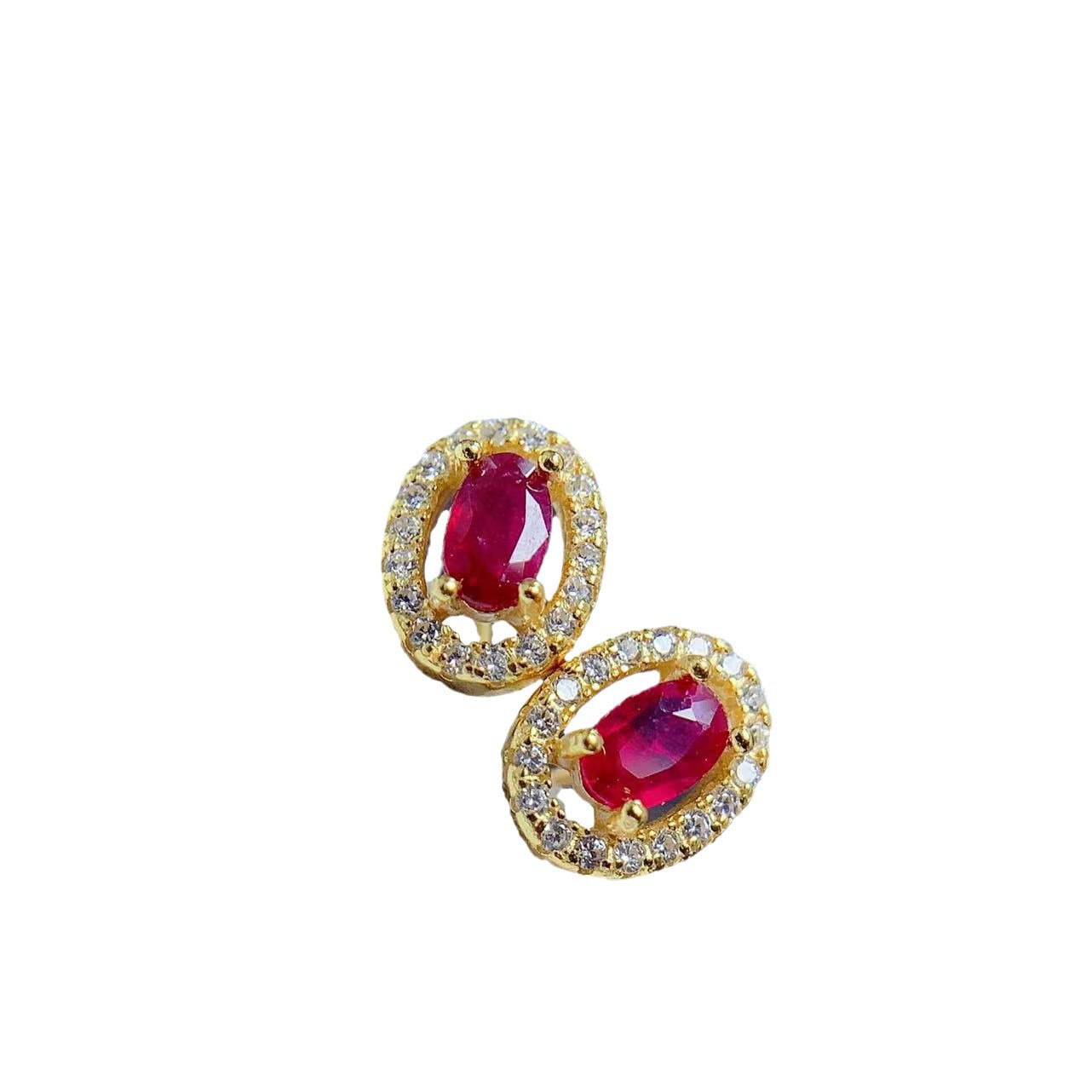 Colored Gems Jewelry 925 Silver Inlaid Natural Pigeon Blood Red Ruby Stud Earrings-Jewearrings