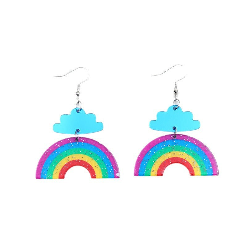 Face Cloud Rainbow Acrylic Earrings Simple Fashion-Jewearrings