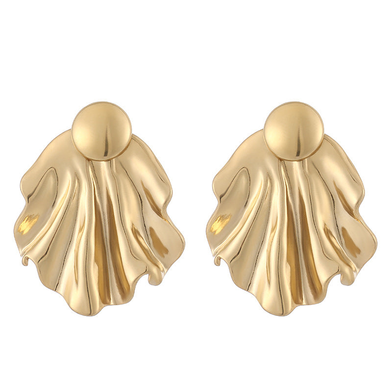 Simple Pleated Stainless Steel Exaggerated Gold Stud Earrings-Jewearrings