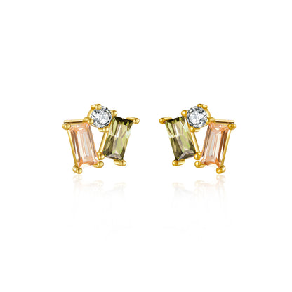 S925 Sterling Silver Square Stone Champagne Purple Mixed Stud Earrings-Jewearrings