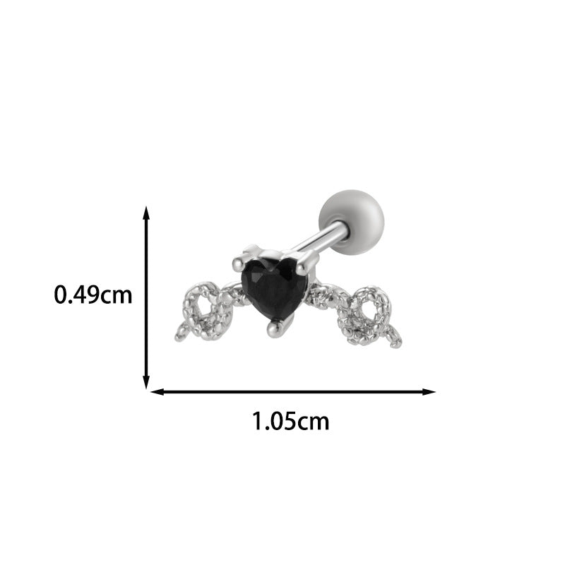 Copper Inlaid Zirconium Love Chain Stainless Steel Rod Fashion Stud Earrings-Jewearrings