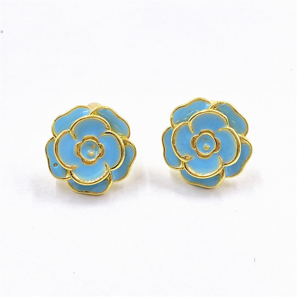 Women's Fashion Simple Copper-plated Gold Drop Oil Rose Stud Earrings-Jewearrings