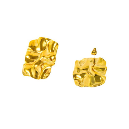 Titanium Steel Earrings Design Sense 18K Gold Plated Irregular Pleated Hammer Pattern Ear Clip-Jewearrings