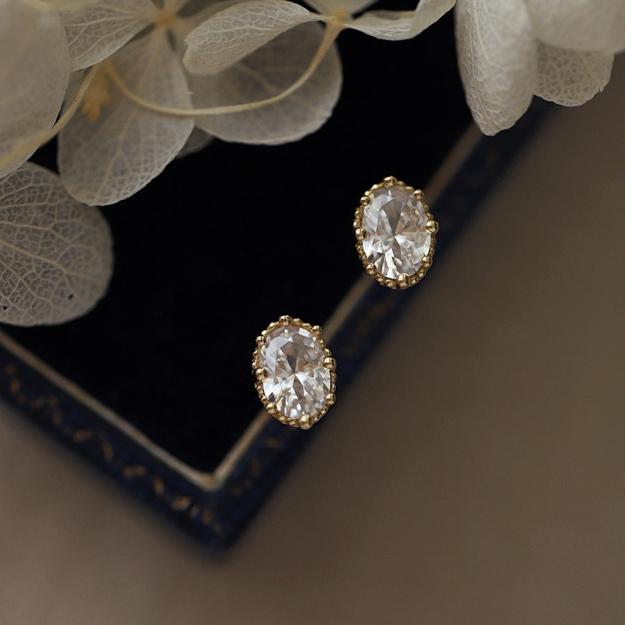 Stud Earrings Retro Oval Big Diamond Single Diamond-Jewearrings