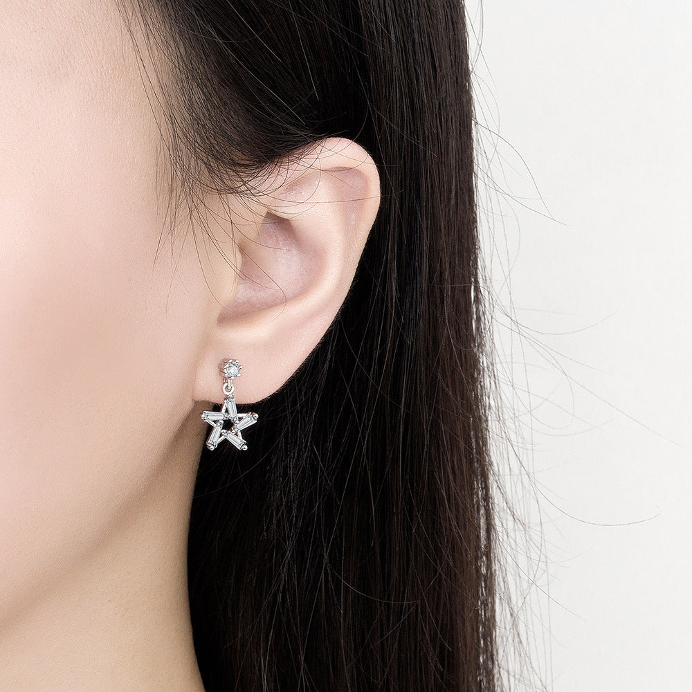 Women's Versatile Elegant Zircon Pentagram Stud Earrings-Jewearrings