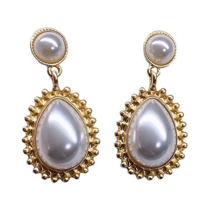 Sterling Silver Needle Hong Kong Style Retro Pearl Stud Earrings Elegant Water-drop Eardrops-Jewearrings