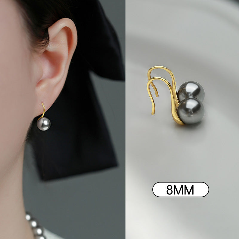 Silver Gray Pearl Stud Earrings S925 Silver Exquisite Ear Hook Premium Earrings-Jewearrings