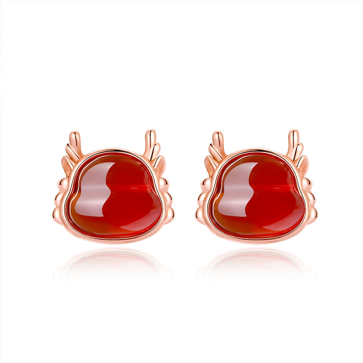 Dragon Year Stud Earrings Women's Sterling Silver Niche Red Agate-Jewearrings