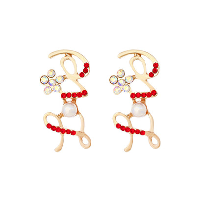 Women's Fashion Alloy Inlaid Imitation Pearl Alphabet Letter Earrings-Jewearrings