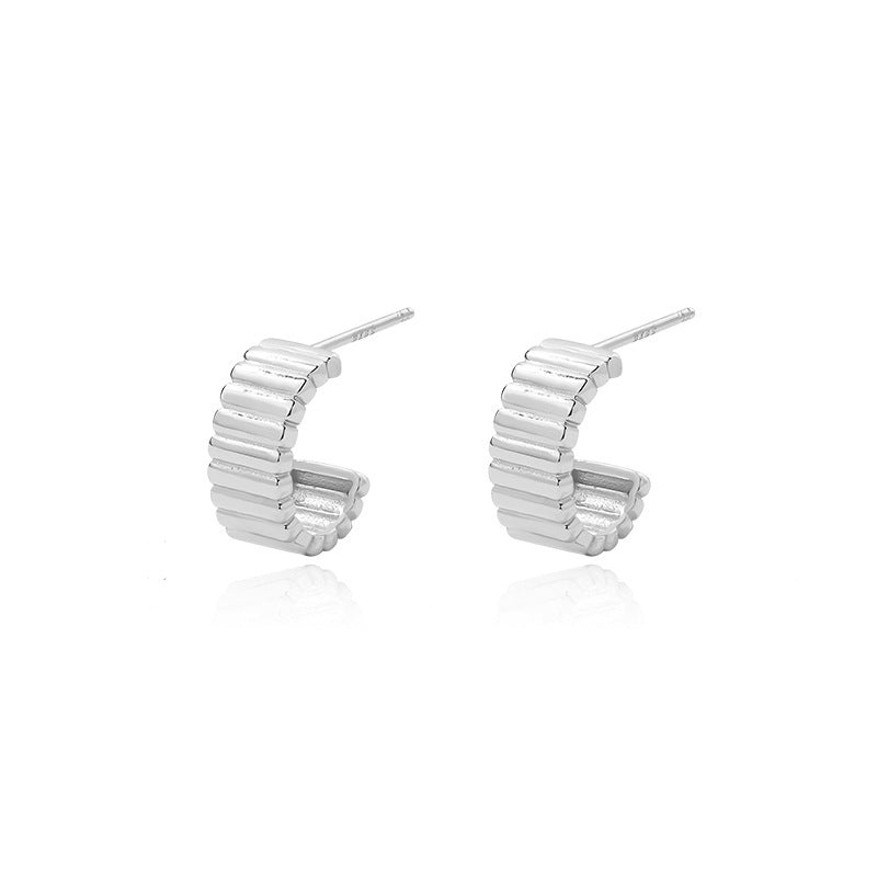 Women's Personalized Fashion Sterling Silver Glossy Striped Stud Earrings-Jewearrings