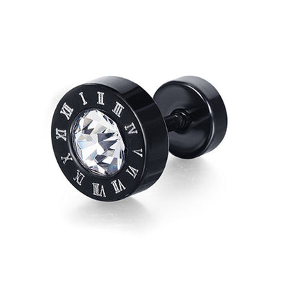 Fashion Geometry Pattern Shape Stud Earrings Stainless Steel Round Small Dumbbell Ear Clip Roman Numerals-Jewearrings